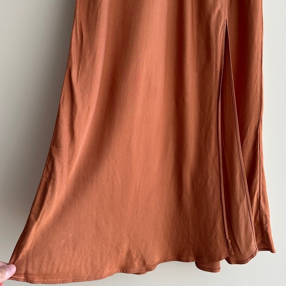 Socialite Terracotta/Pumpkin Orange Silky Bias Cut Midi Slit Skirt, Size XL - Picture 16 of 16